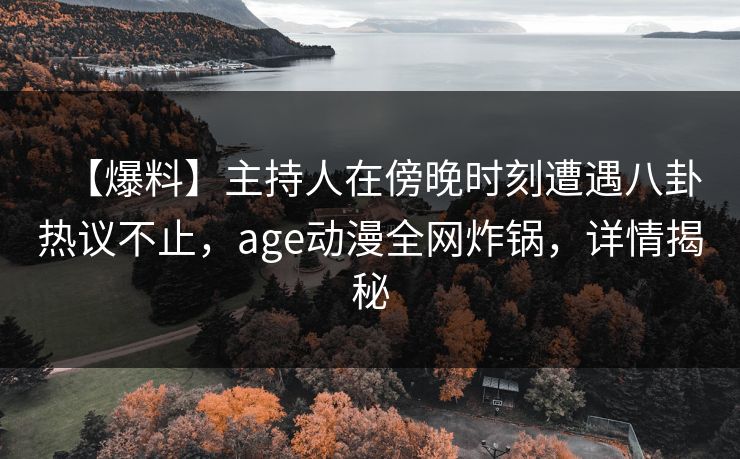 【爆料】主持人在傍晚时刻遭遇八卦热议不止，age动漫全网炸锅，详情揭秘