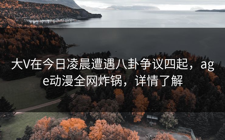 大V在今日凌晨遭遇八卦争议四起，age动漫全网炸锅，详情了解